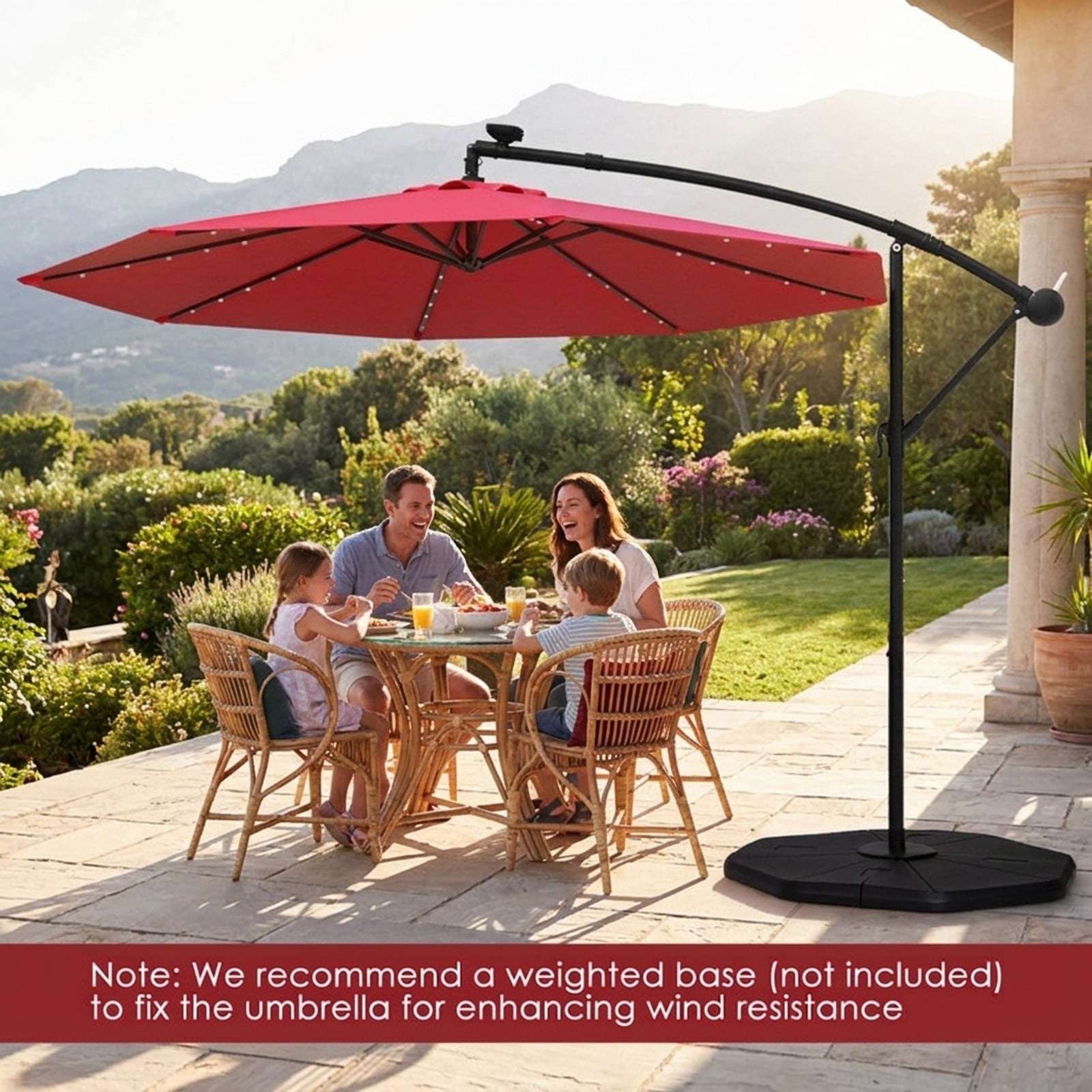Biotree 9 ft Solar LED Market Patio Umbrella with Tilt and Crank Lift 6 Ribs 18 Lights Iron Pole for Outdoor Table Use - Beige