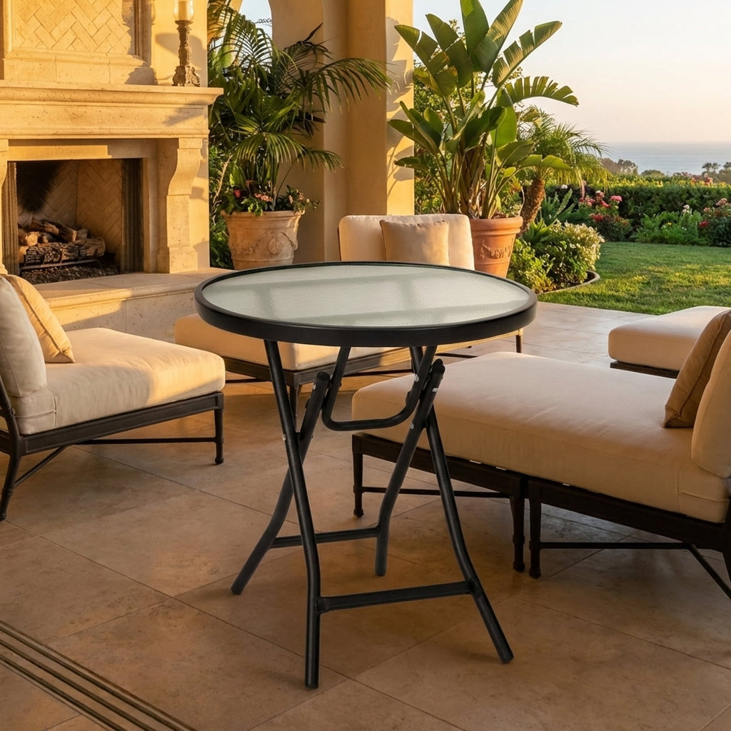 Biotree Patio Folding Side Table with Tempered Glass Top