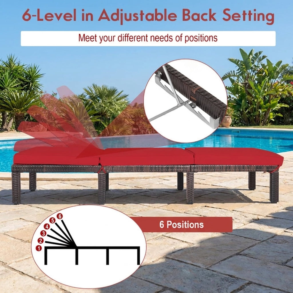 Biotree Outdoor Rattan Adjustable Cushioned Chaise Stackable Patio Chair for Garden BackyardRed