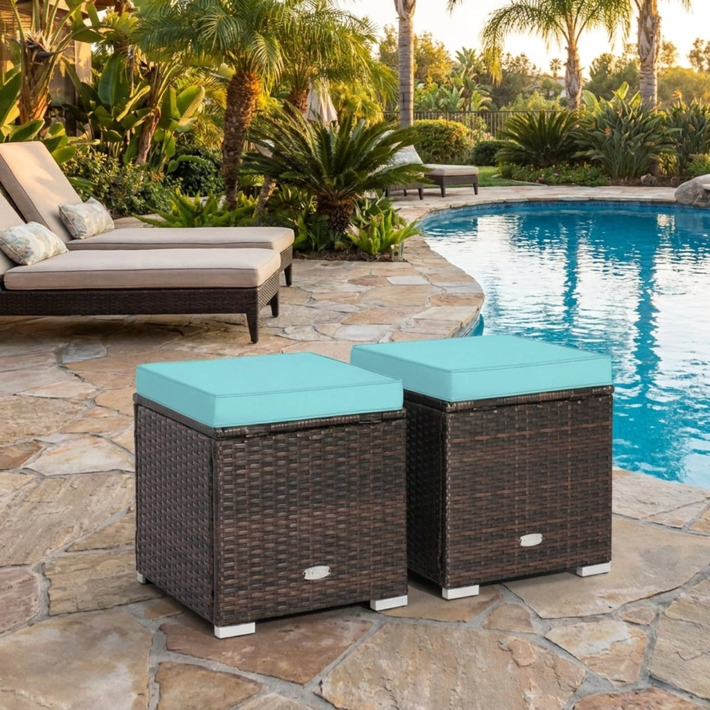Biotree 2 Pieces Patio Ottoman with Removable Cushions Stackable Patio Chair for Garden BackyardTurquoise