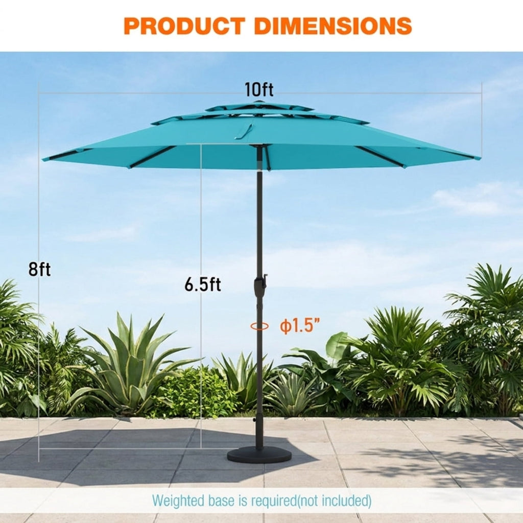 Biotree 10 FT Patio Umbrella, 3-tier Vented Patio Umbrella with Push Button Tilt for Patio Garden Backyard Pool, Green