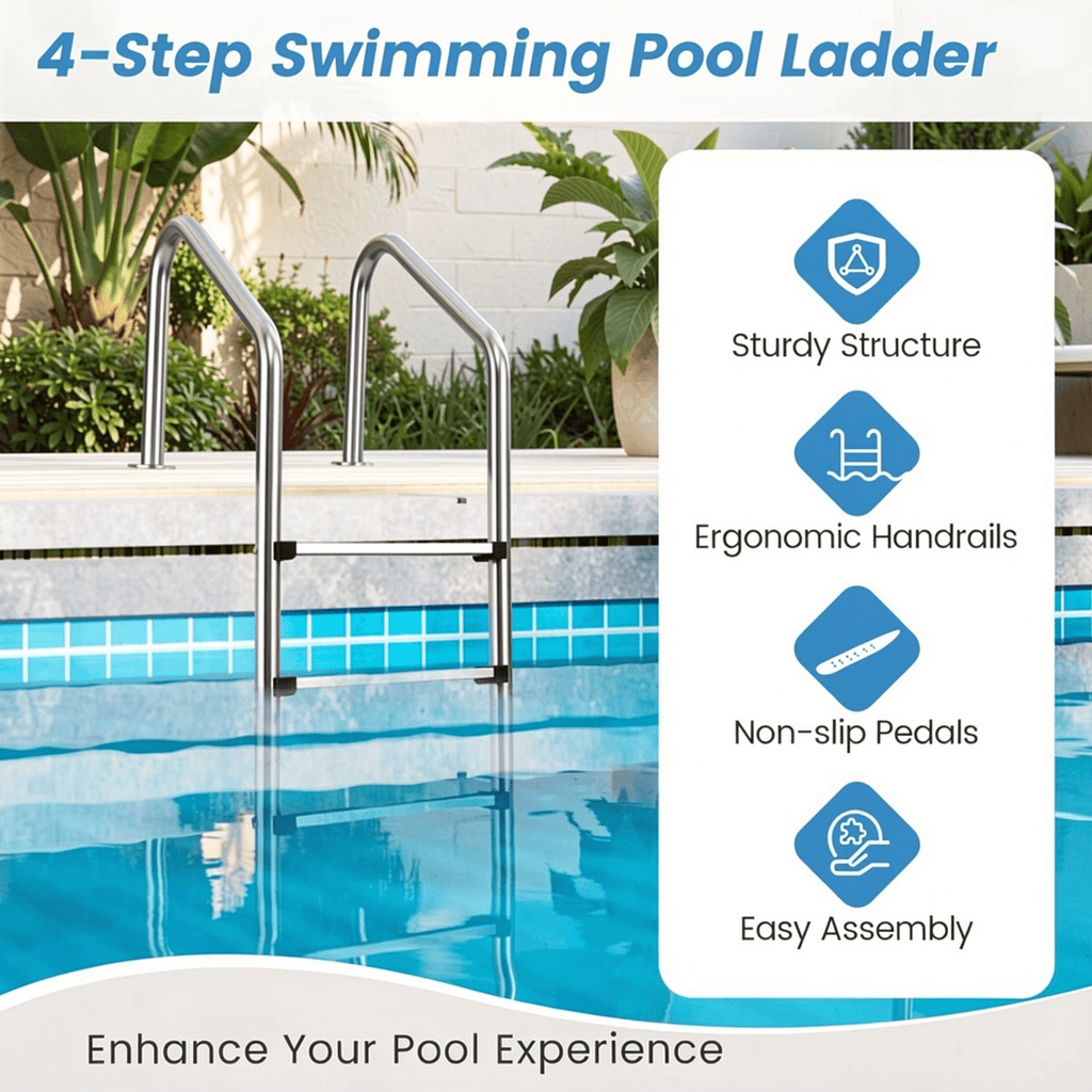 Biotree 4-Step Inground Pool Ladder Stainless Steel Swimming Pool Ladder with Non-Slip Pedals, 440 LBS Capacity Pool Ladder for Inground Swimming Pools, Silver