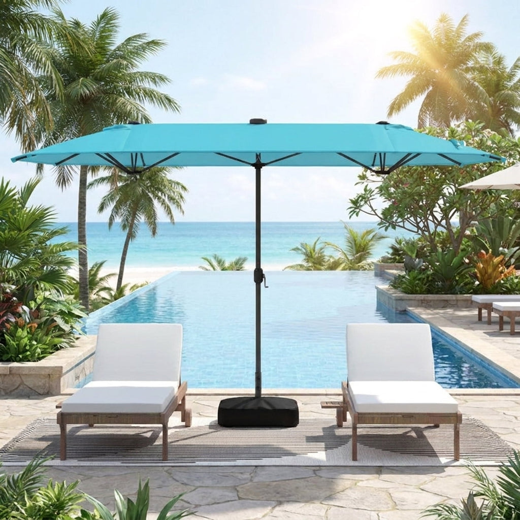 Biotree 13 ft Cantilever Patio Umbrella Offset Hanging with Cross Base, 8 Ribs - Multicolor for Backyard
