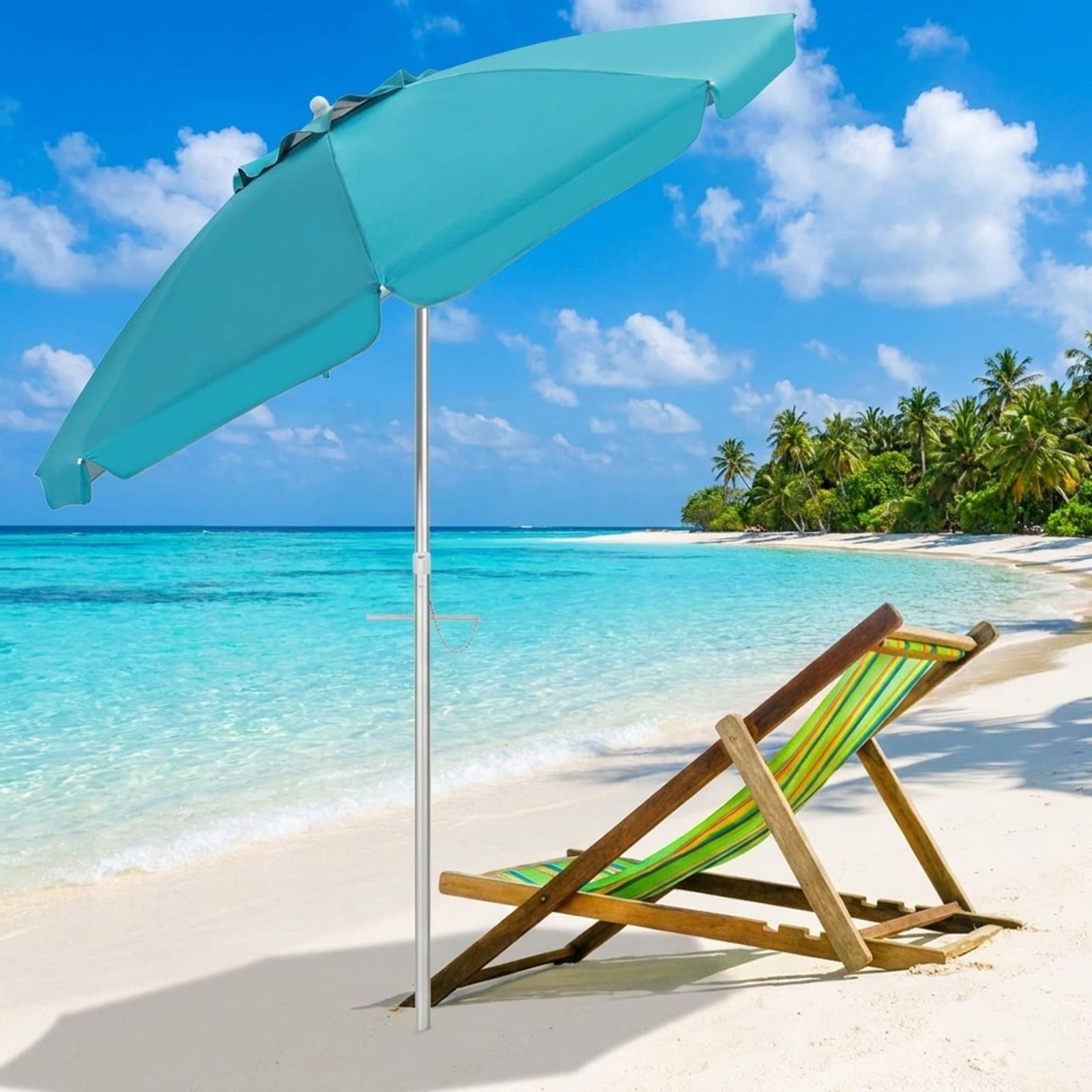 Biotree 6.5 ft Portable Beach Umbrella with Carrying Bag, 6 Ribs, Sand Tilt Mechanism - Blue for Backyard