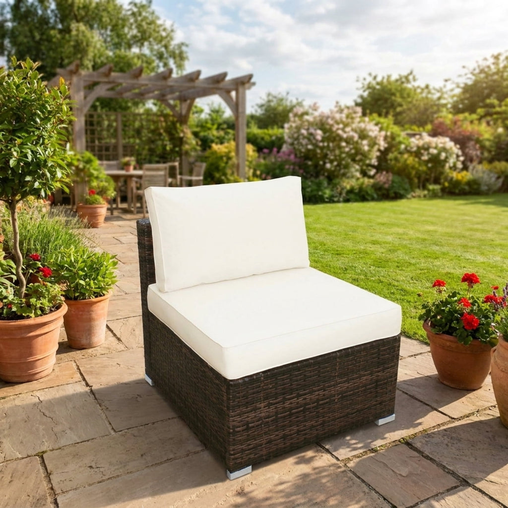Biotree 5 Pieces Patio Rattan Furniture Set with Cushioned Armless Sofa Outdoor Conversation Set for Garden Backyard PorchWhite