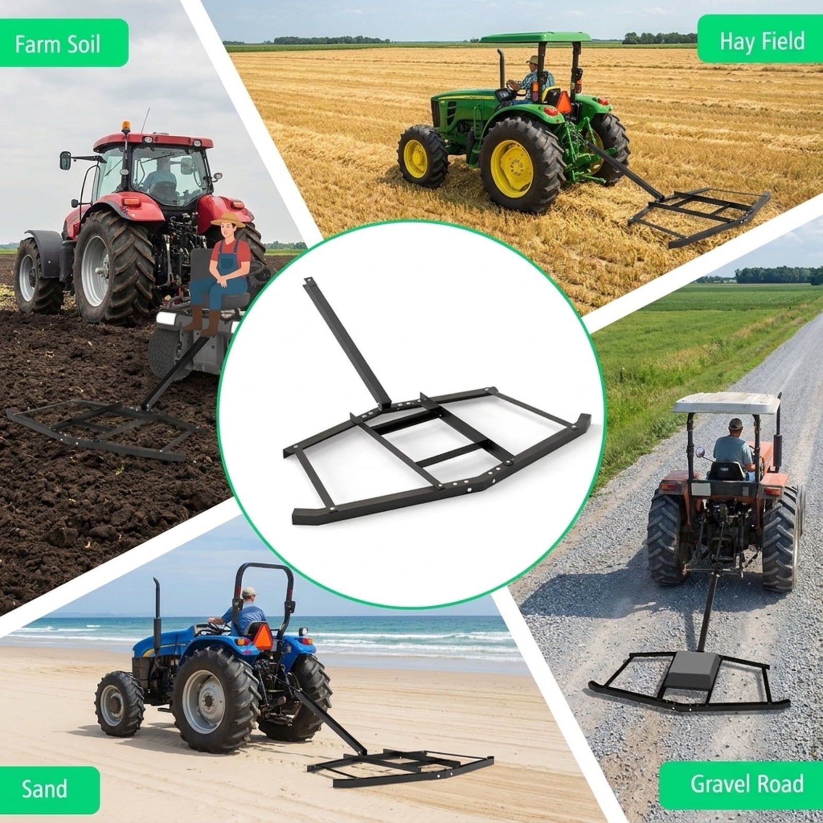 Biotree 66 Wide Driveway Drag Tow Behind Landscape Leveling Rake with Reinforced Bars for Lawn Garden Yard Soil Care, Black