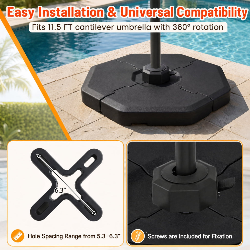 Biotree 4-Piece Fillable Cantilever Umbrella Base Weight, 41 x 41 Inch for Patio, Garden and Poolside, Black