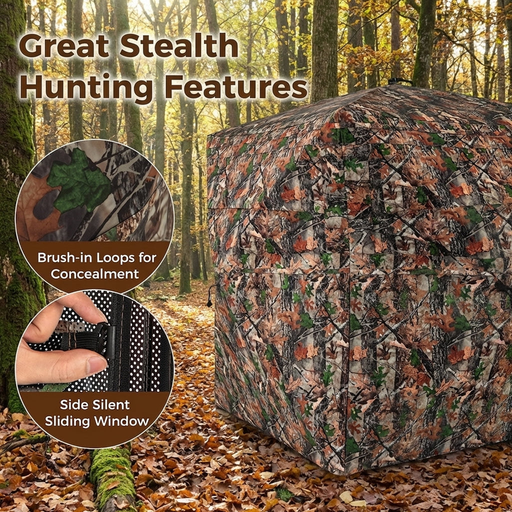 Biotree 270 Degree See-Through Ground Hunting Blind for 3-4 People with Carry Bag for Deer and Turkey