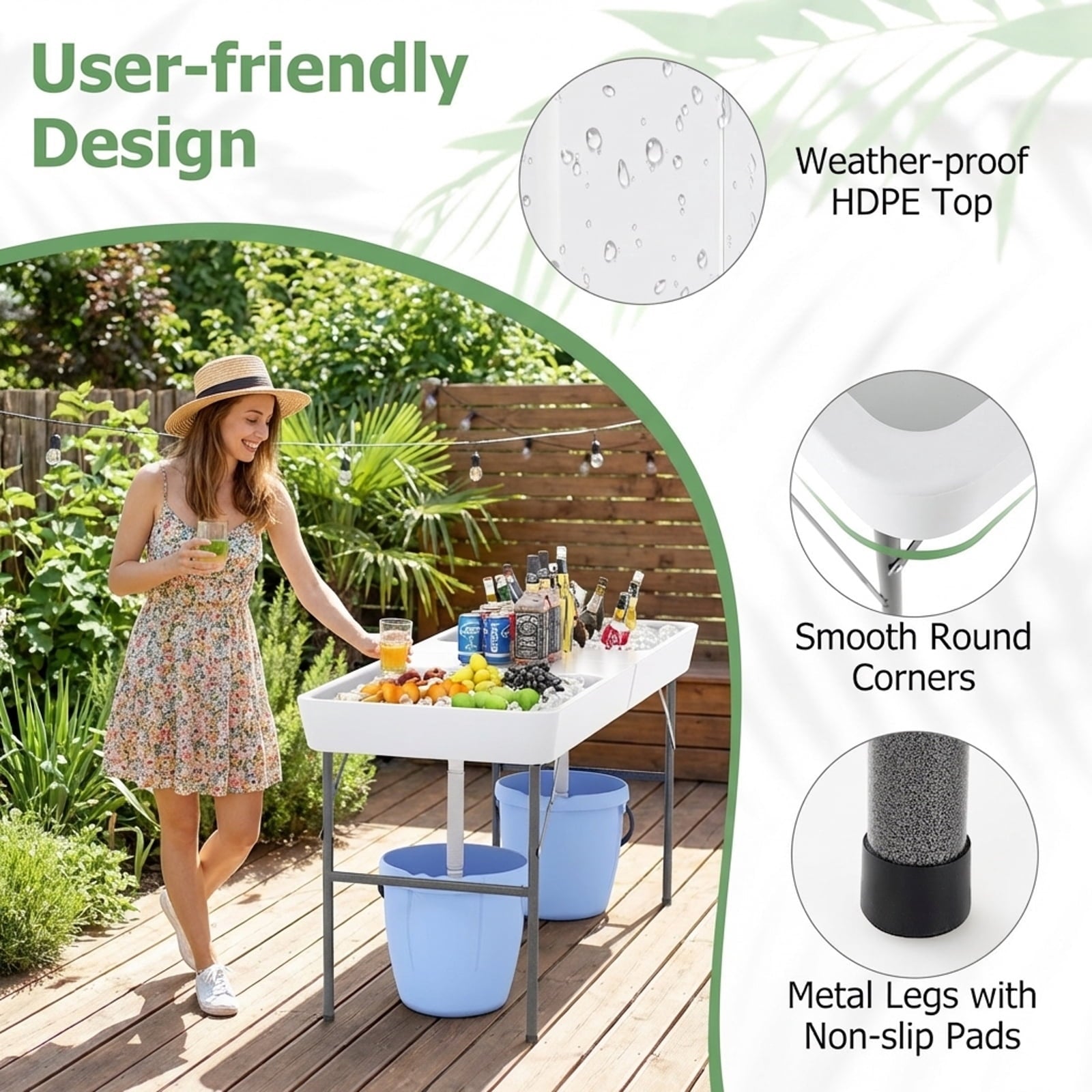 Biotree 5 FT Folding Ice Cooler Table with Double Sinks for Camping Party Picnic Wedding Portable Ice Table, White