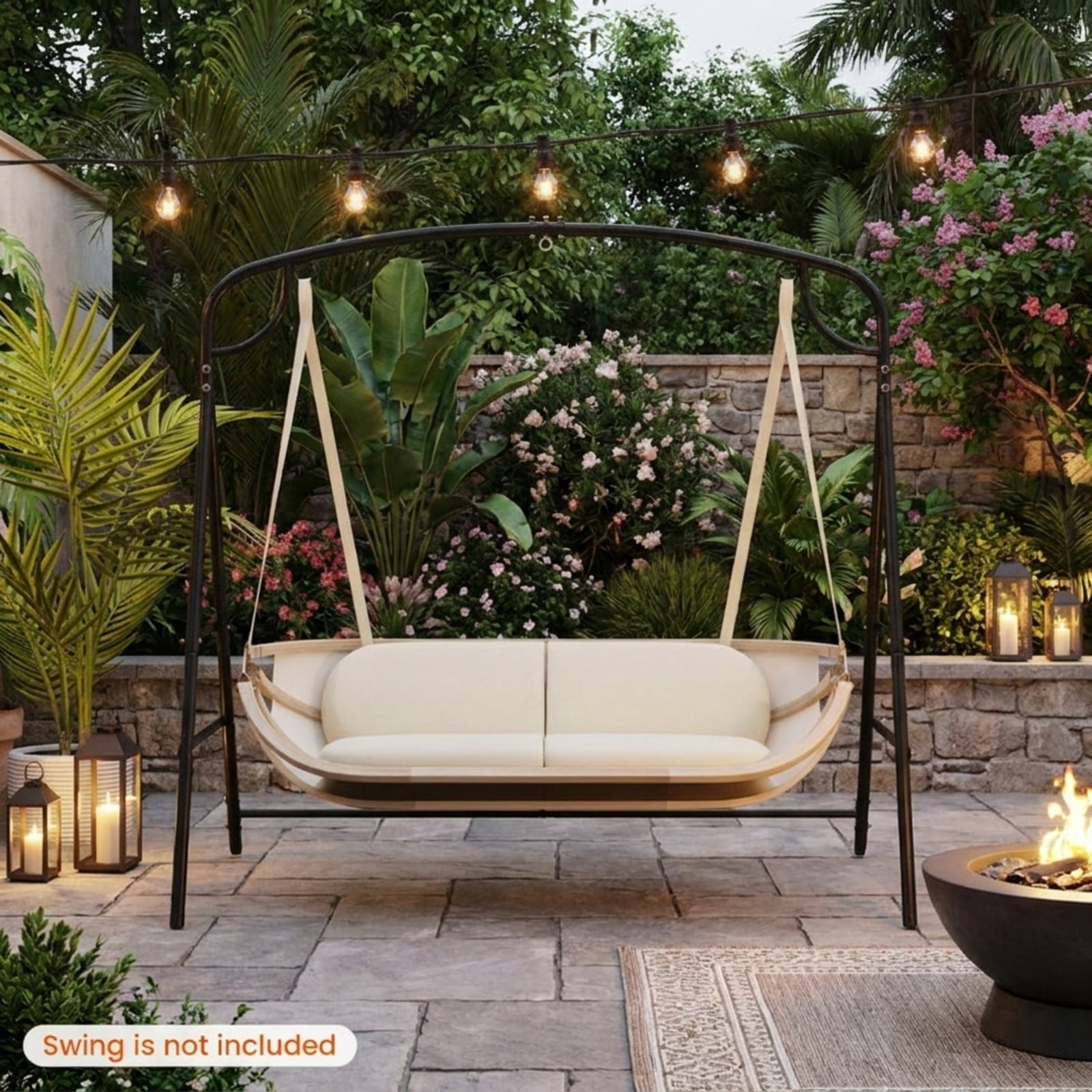 Biotree Outdoor Metal Swing Stand with 4 Support Bars and 2 Hanging Ways for Patio Porch Garden Backyard Outdoor, Black