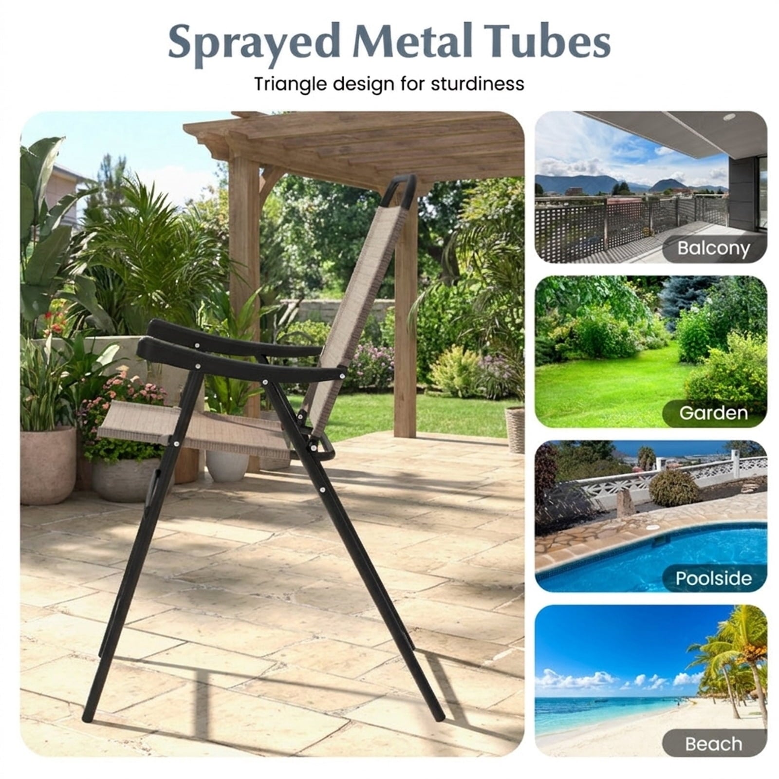 Biotree Set of 2 Patio Folding Bar Stools with Metal Frame and Footrest, Blue - Outdoor Patio Bar Height Chair with Footrest