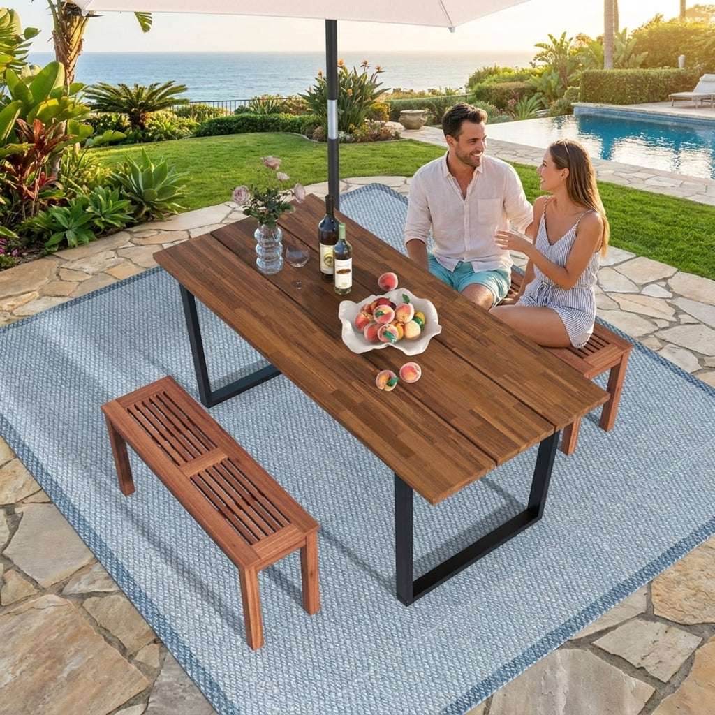 Biotree 2-Seater Patio Backless Dining Bench with Breathable Slatted Seat Stackable Patio Chair for Garden BackyardNatural