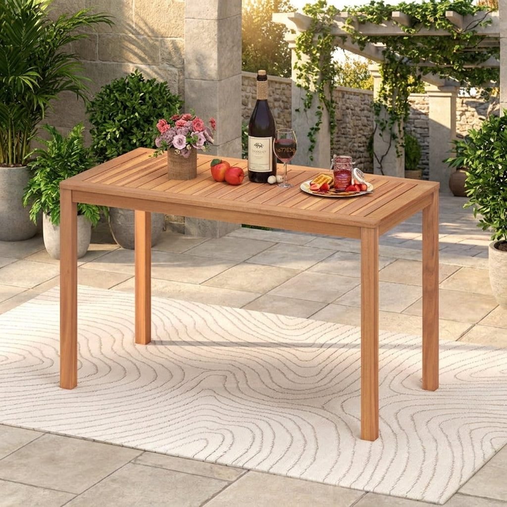 Biotree Outdoor Acacia Wood Dining Table with Slatted Tabletop for 4-6, Natural