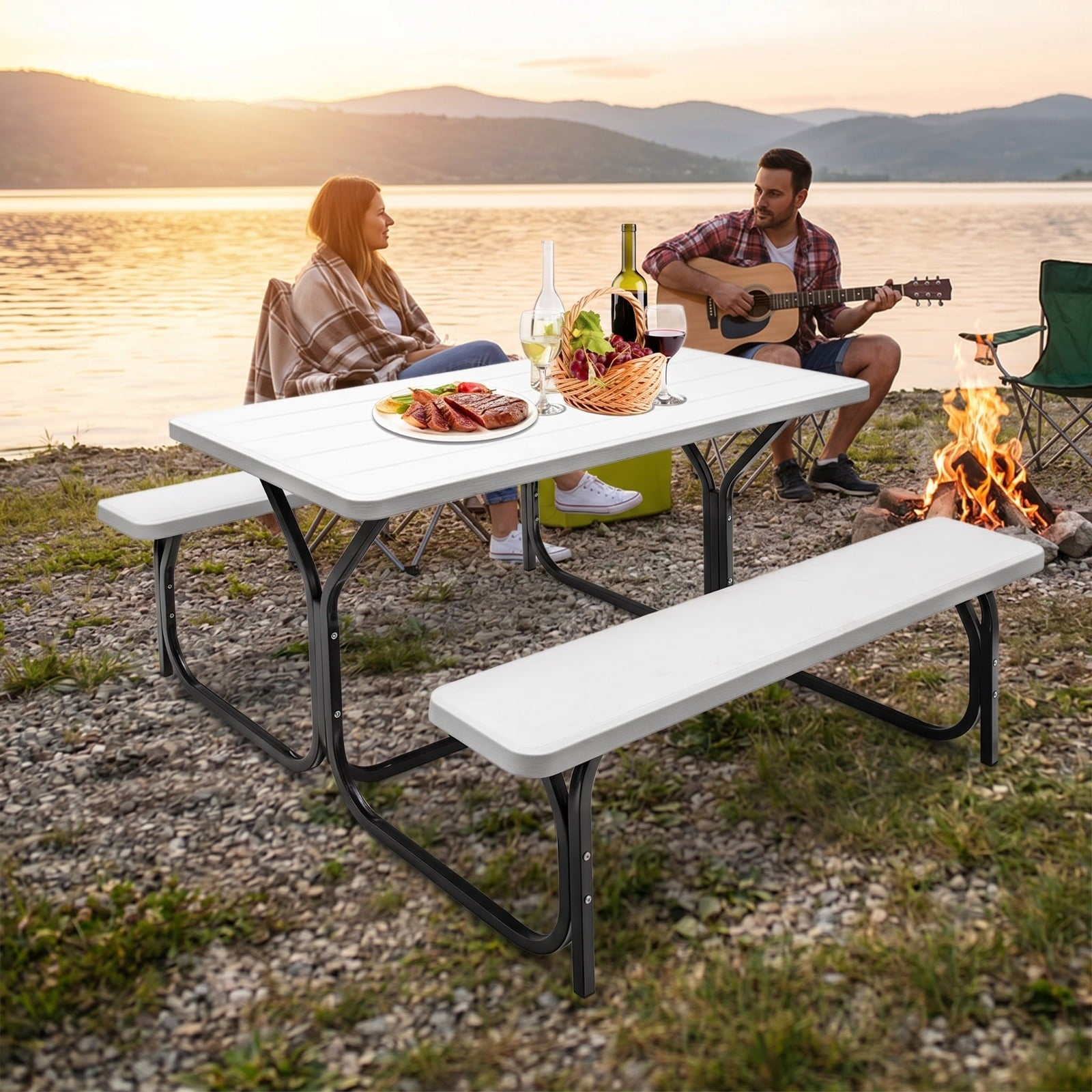 Biotree Picnic Table Bench Set for Outdoor Camping, White