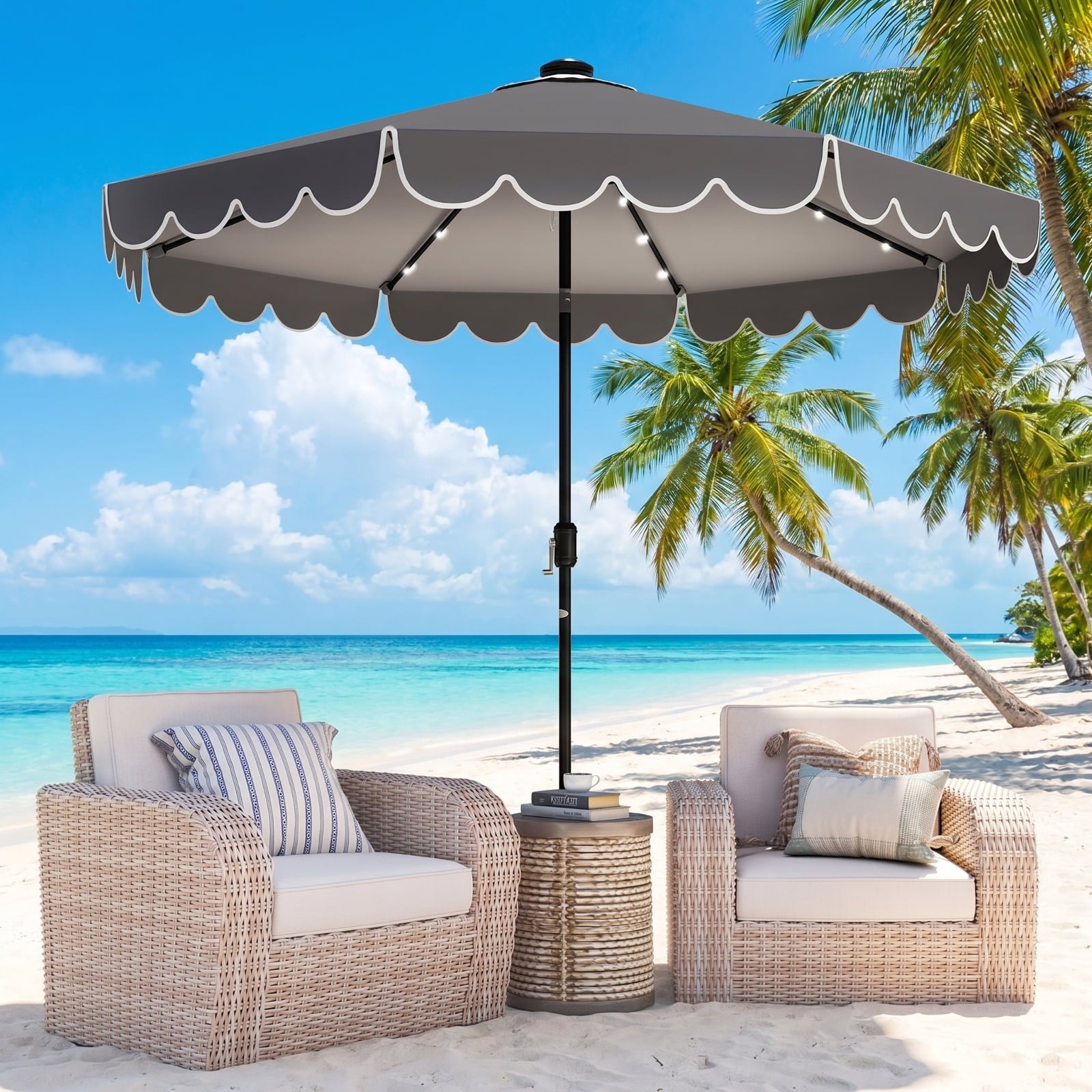 Biotree 10 ft Market Patio Umbrella with Crank and Tilt, 8 Sturdy Ribs, Vented Canopy - Gray for Backyard