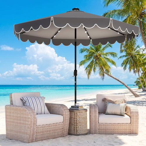 Biotree 10 ft Market Patio Umbrella with Crank and Tilt, 8 Sturdy Ribs, Vented Canopy - Gray for Backyard