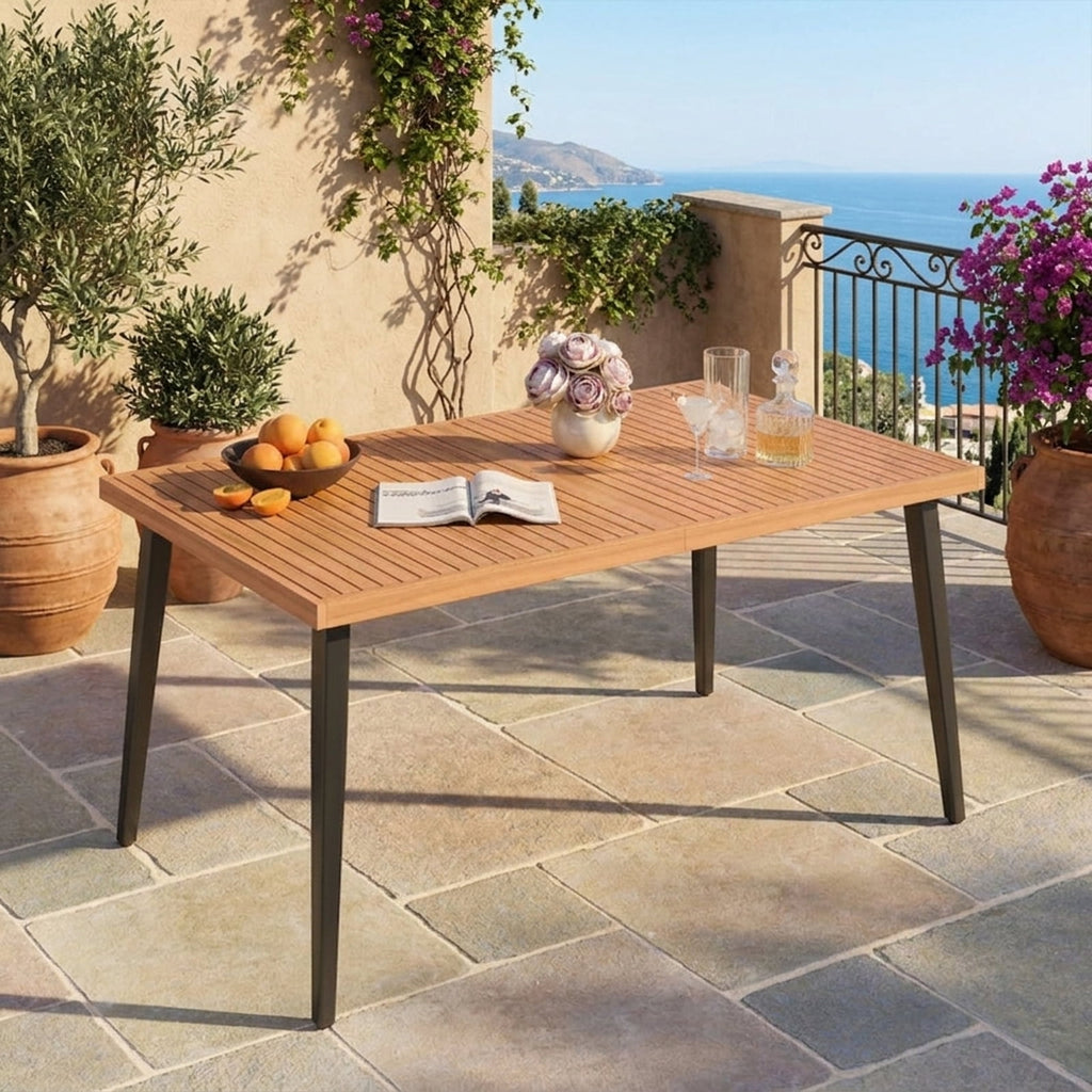 Biotree 63 Inches Outdoor Indoor Dining Table with 1.97 Inches Umbrella Hole and Metal Legs, Black
