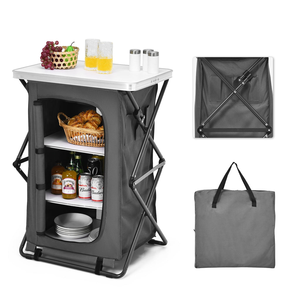 Biotree Folding Camping Storage Cabinet with 3 Shelves and Carry Bag Portable Camp Kitchen Organizer for Outdoor, Green