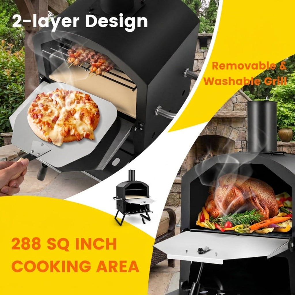 Biotree Outdoor Pizza Oven with Anti-scalding Handles and Foldable Legs for Outdoor Backyard Camping Patio BBQ, Black