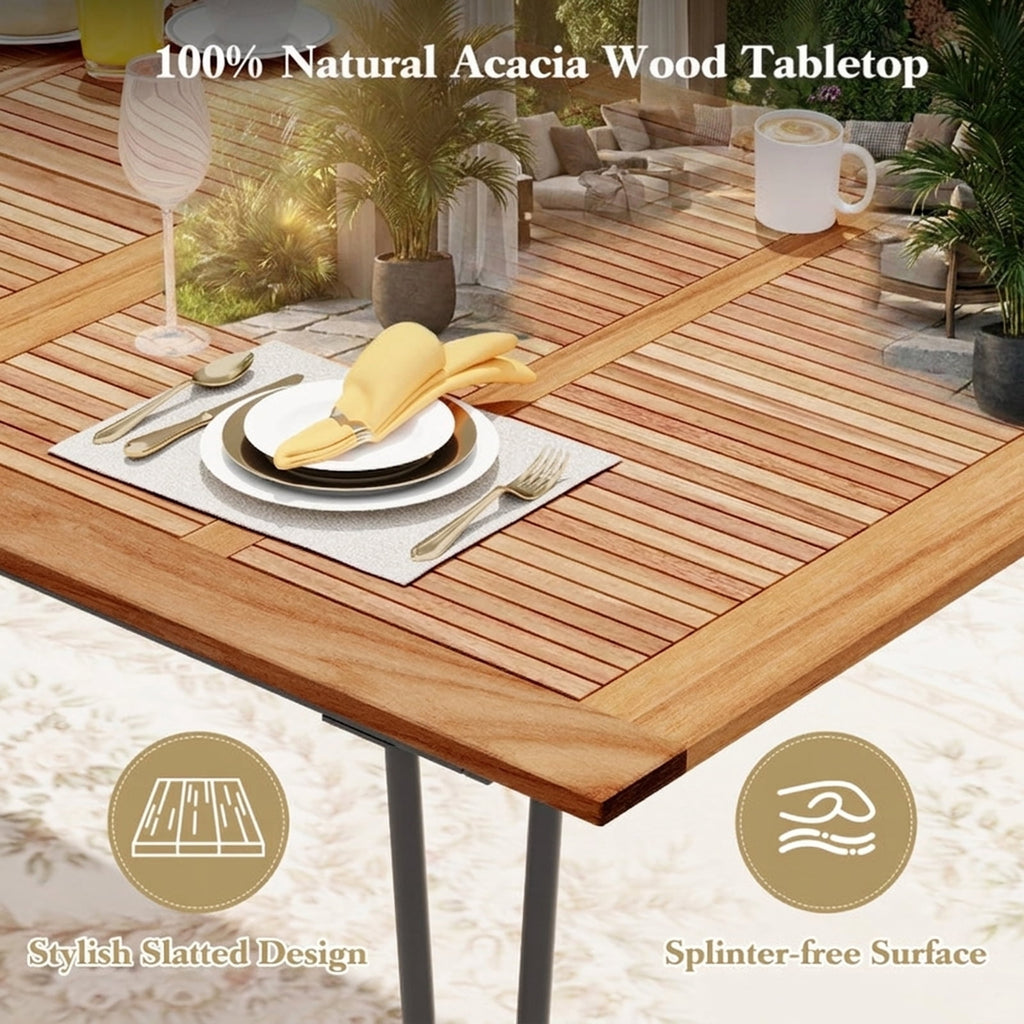 Biotree 86.5 Inch Rectangular Patio Dining Table for 8 with Acacia Wood Tabletop and Umbrella Hole-86.5 inches, Natural