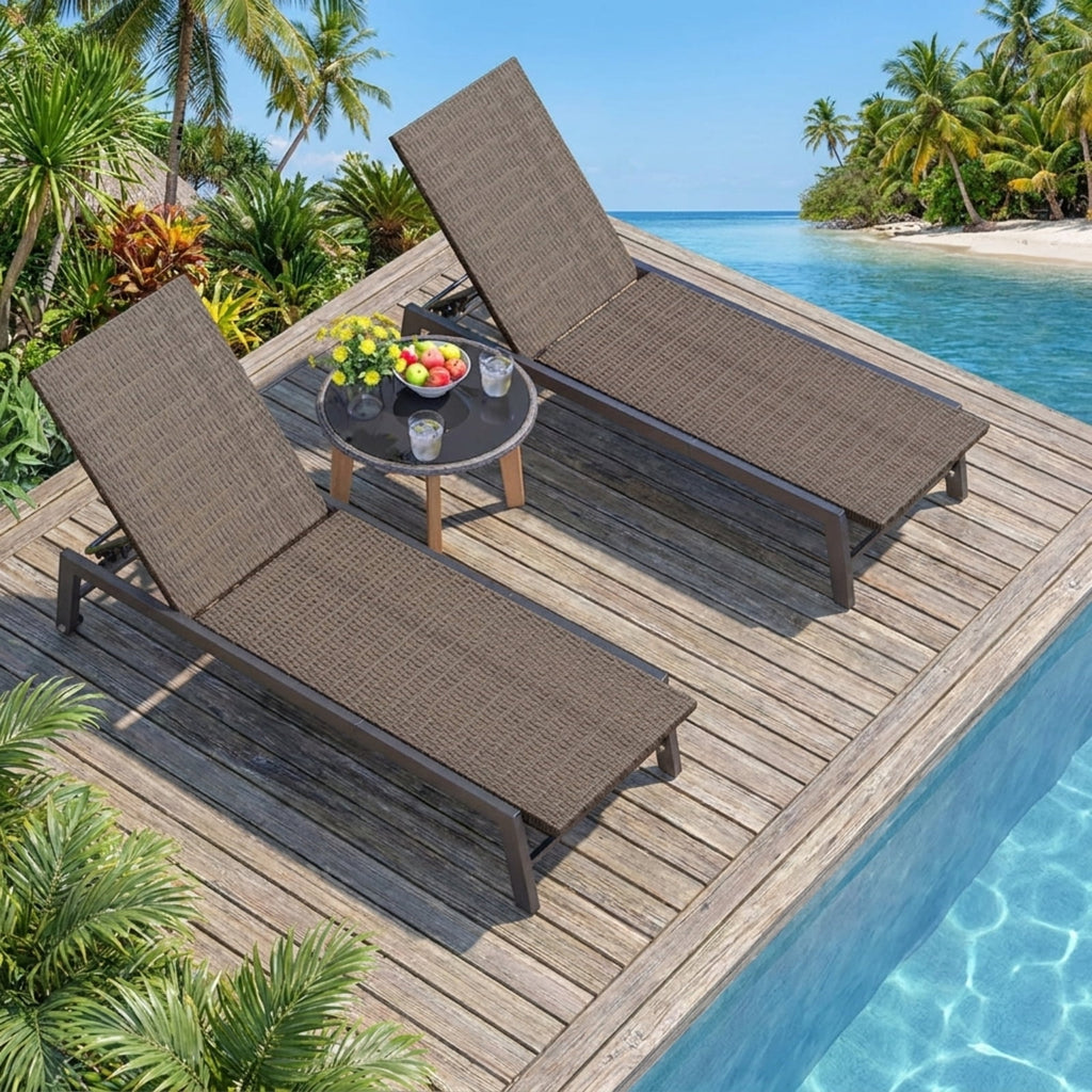 Biotree Patio PE Rattan Chaise Lounge with 5-Level Backrest and Wheels Stackable Patio Chair for Garden BackyardBrown