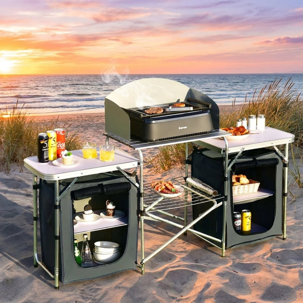 Biotree Folding Camping Table with Storage Organizer, Gray