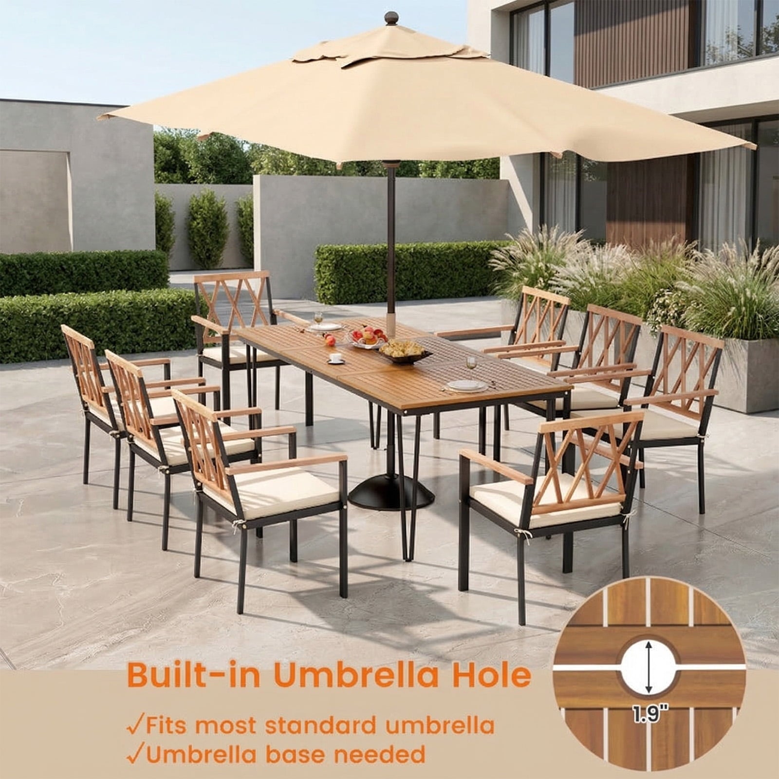 Biotree 9-Piece Patio Dining Set Acacia Table and Armchairs