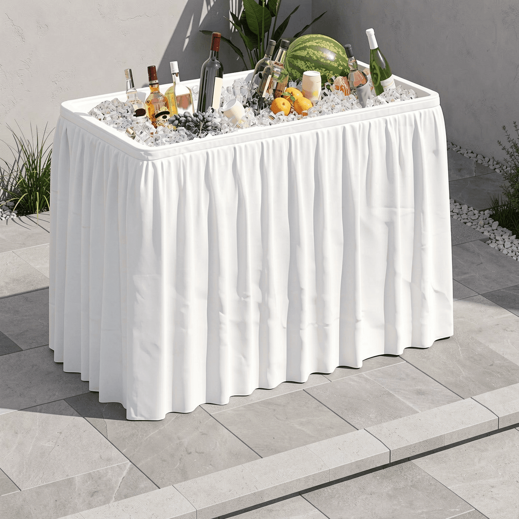Biotree 4 Foot Ice Cooler Folding Table with Large Sink Portable Ice Bin Table for Camping Party Picnic Events, White