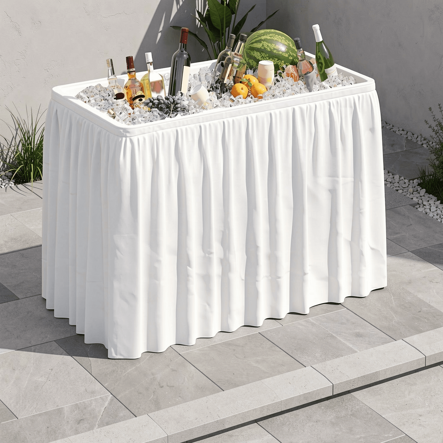 Biotree 4 Foot Ice Cooler Folding Table with Large Sink Portable Ice Bin Table for Camping Party Picnic Events, White