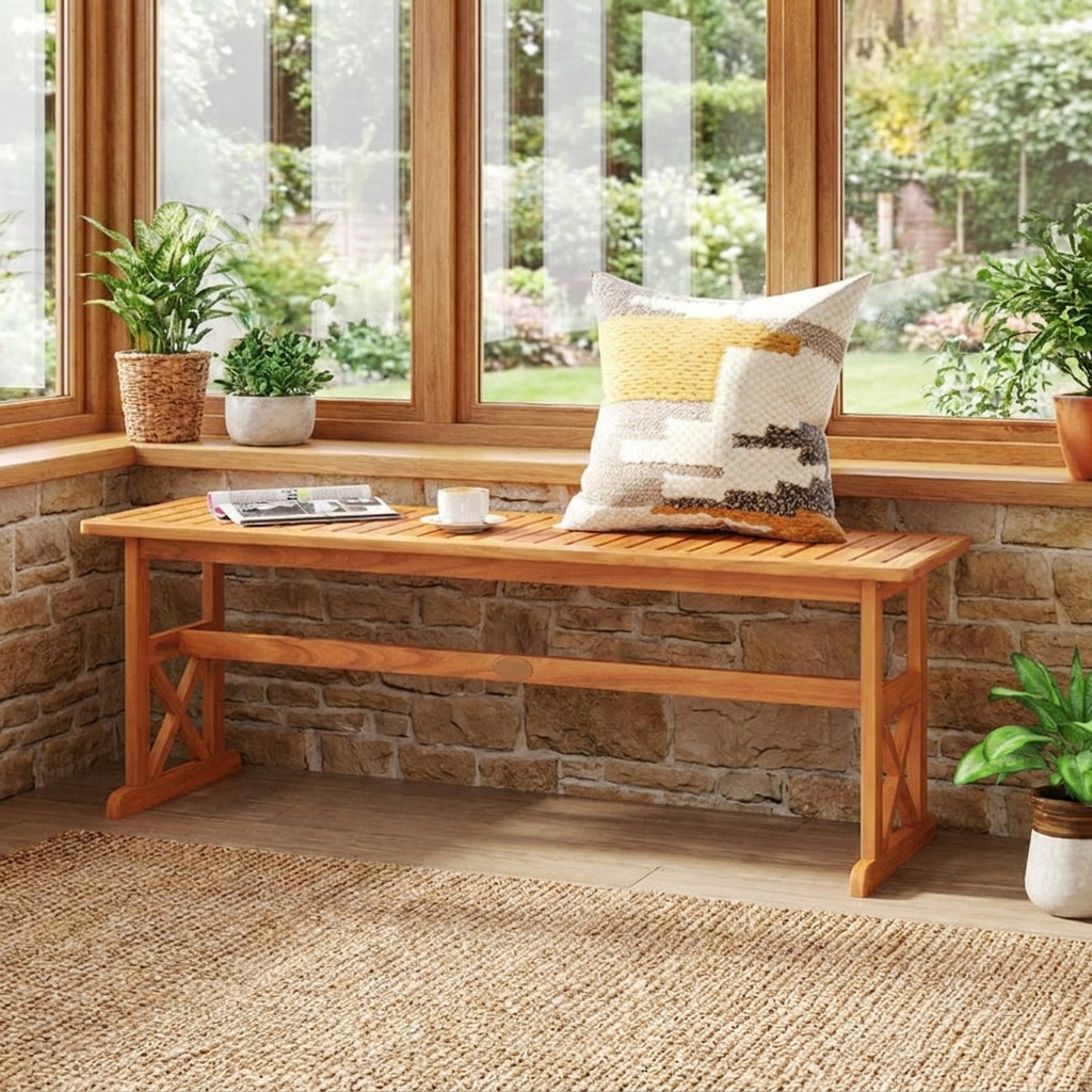Biotree 51 Inches Outdoor Acacia Wood Bench with Slatted Seat and 800 Lbs Weight Capacity-1 PieceNatural