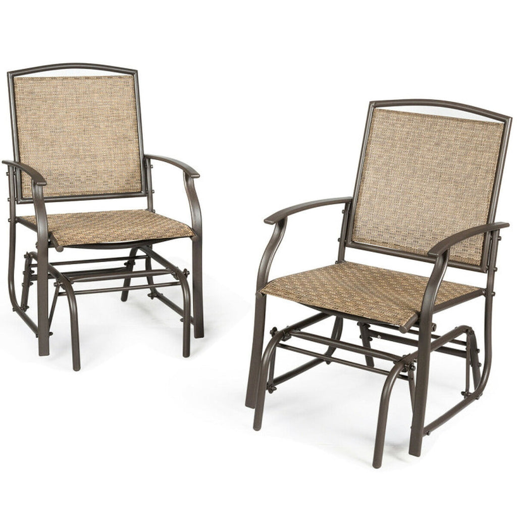 Biotree 2 Pieces Patio Swing Single Glider Chair Rocking Seating Stackable Patio Chair for Garden BackyardBrown