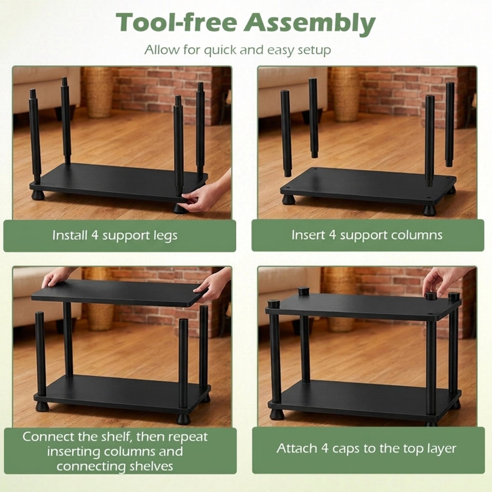 Biotree 3-Tier Heavy-Duty Plastic Storage Shelves Freestanding Garage Shelving Unit 300 lbs - Black