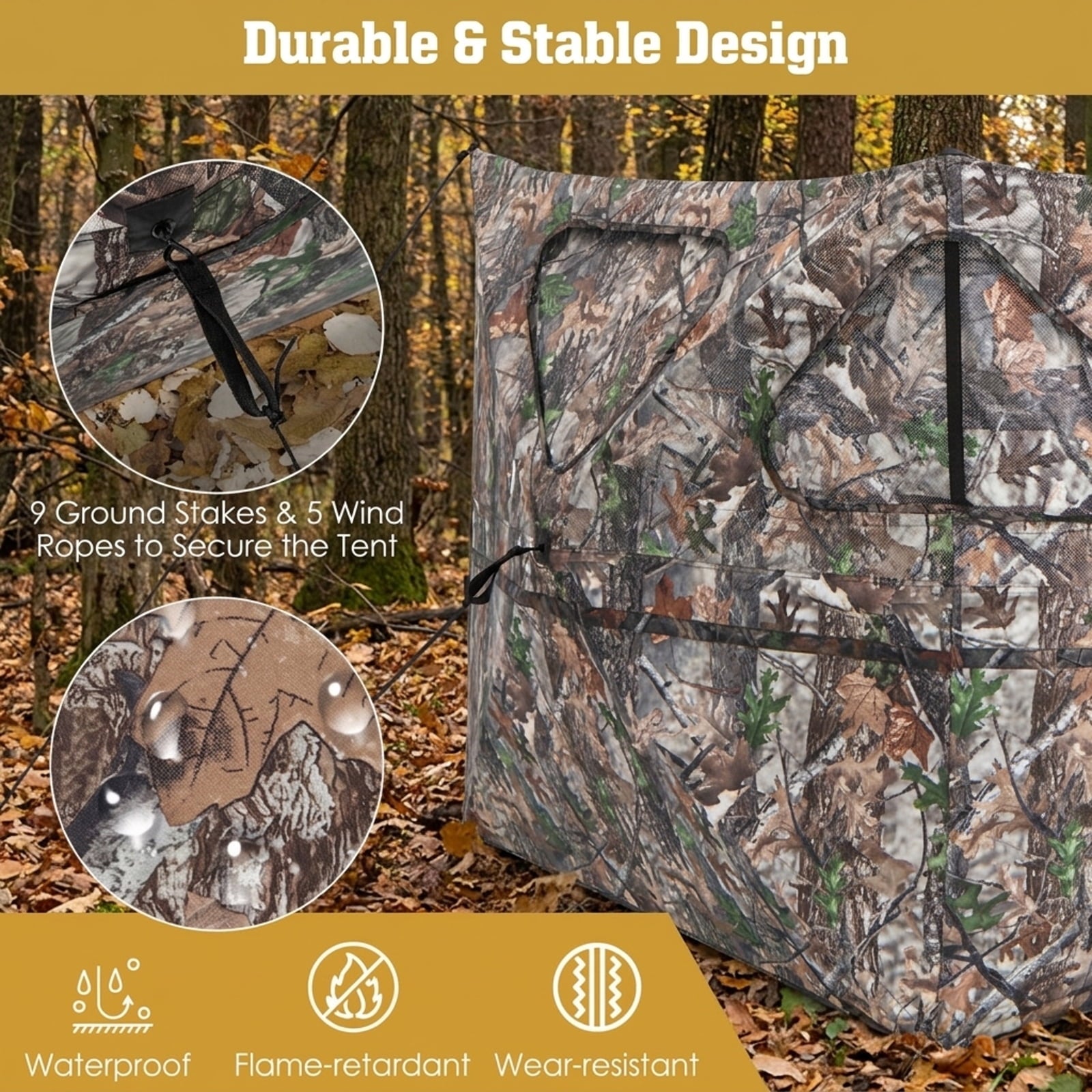 Biotree 2 Panel Hunting Ground Blind Pop Up Fence with 3 Shoot Through Ports, Camouflage
