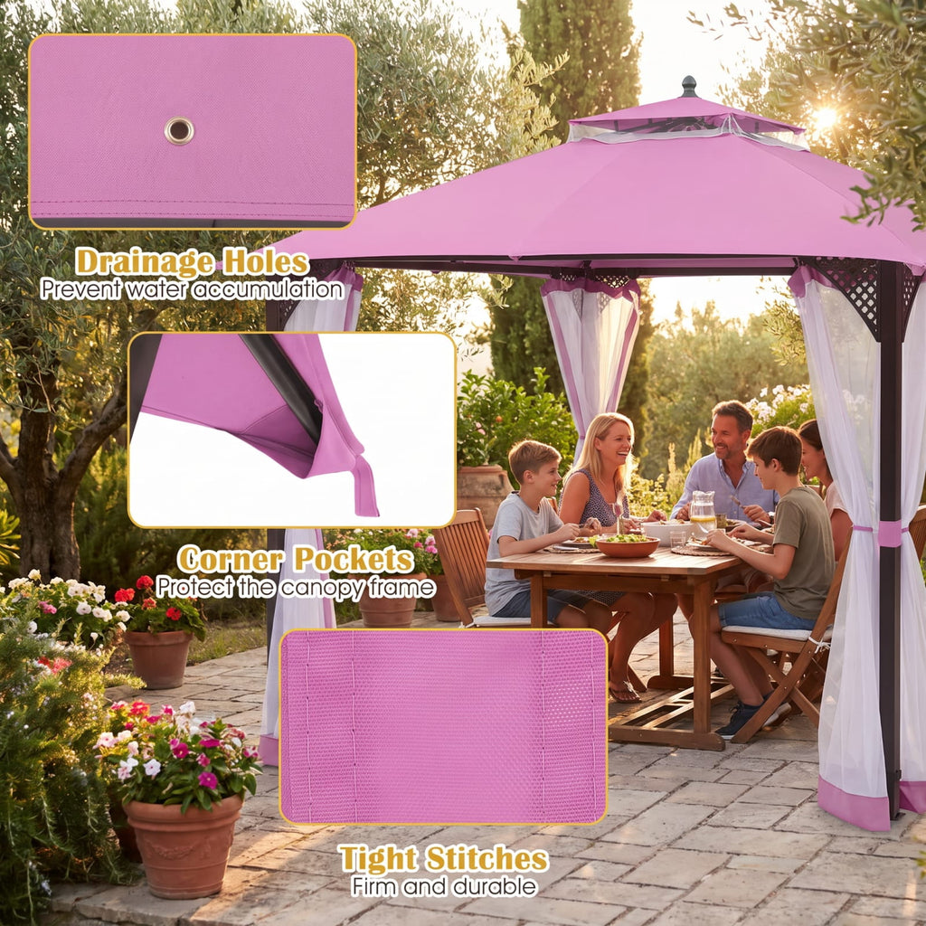 Biotree 10 x 12 Gazebo Replacement Top with Air Vent and Drainage Holes for Outdoor Patio Canopy, Pink
