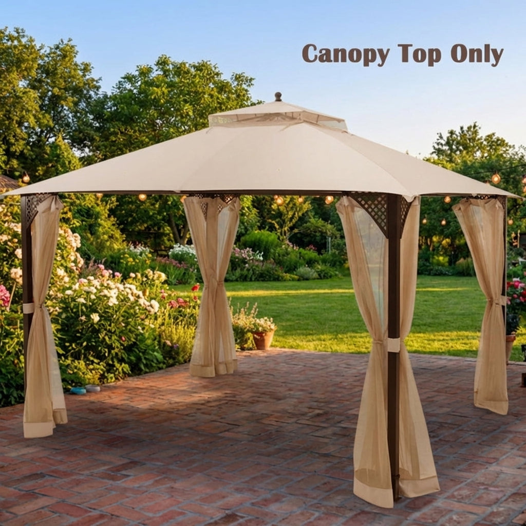 Biotree 10 x 12 Feet Gazebo Replacement Top with Air Vent and Drainage Holes Beige - Instant Setup Outdoor Shade Tent for Camping Parties