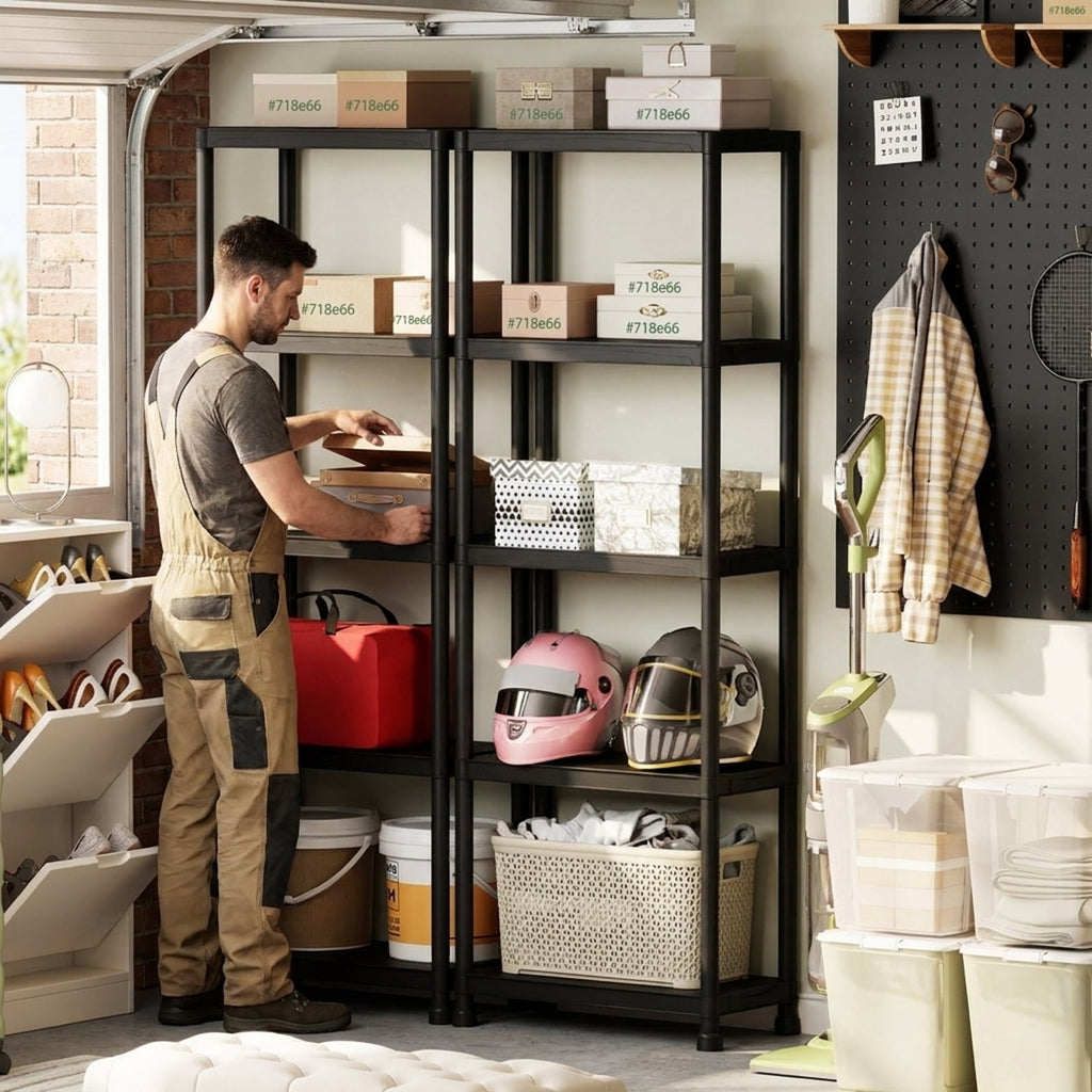 Biotree 5-Tier Heavy-Duty Plastic Storage Shelves Freestanding Garage Shelving Unit 500 lbs - Black