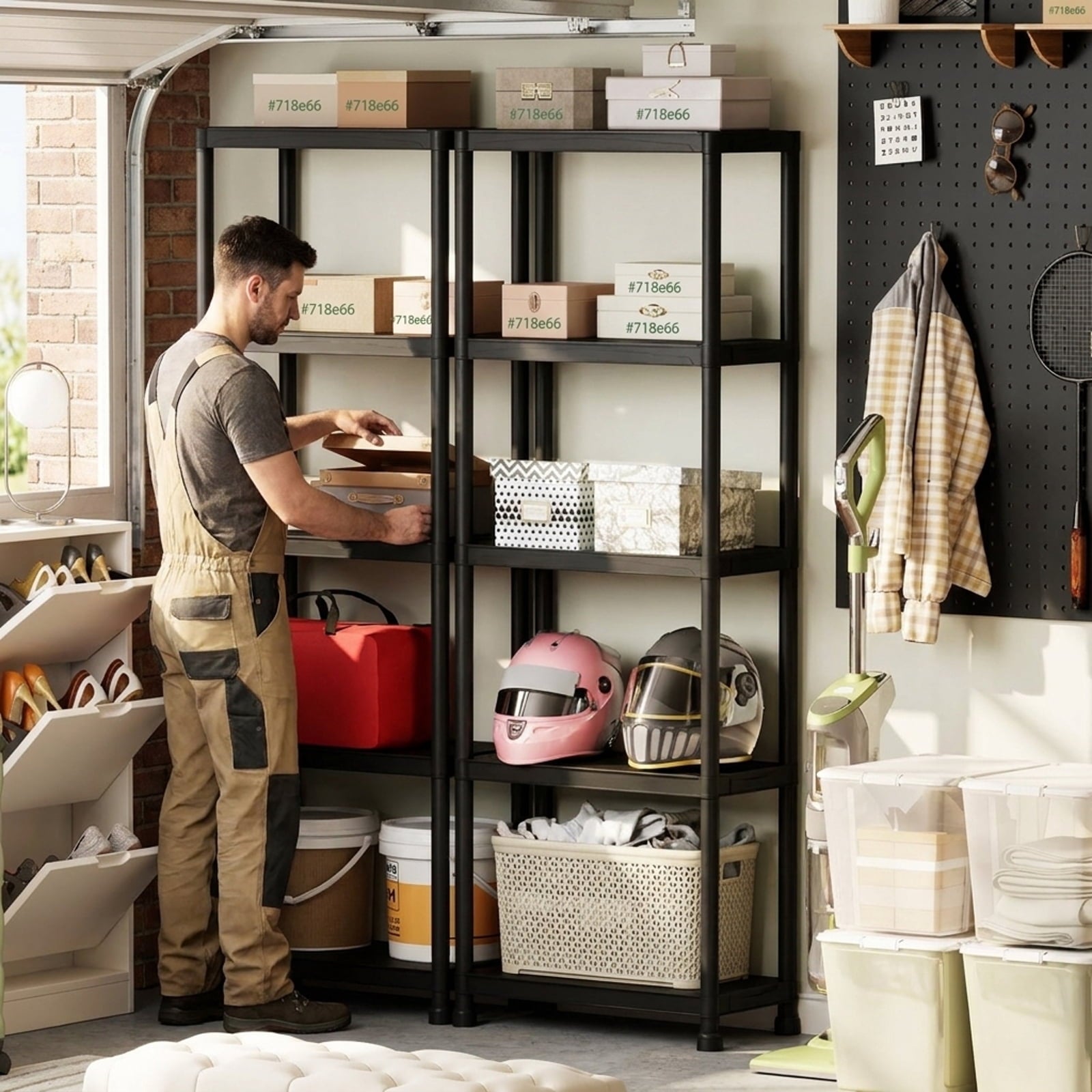 Biotree 5-Tier Heavy-Duty Plastic Storage Shelves Freestanding Garage Shelving Unit 500 lbs - Black