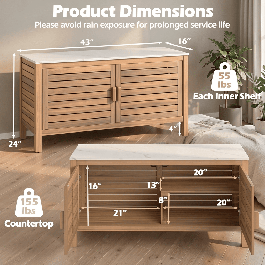 Biotree Patio Storage Cabinet 2 Outdoor Waterproof for Patio Deck Garden Cushions, Natural