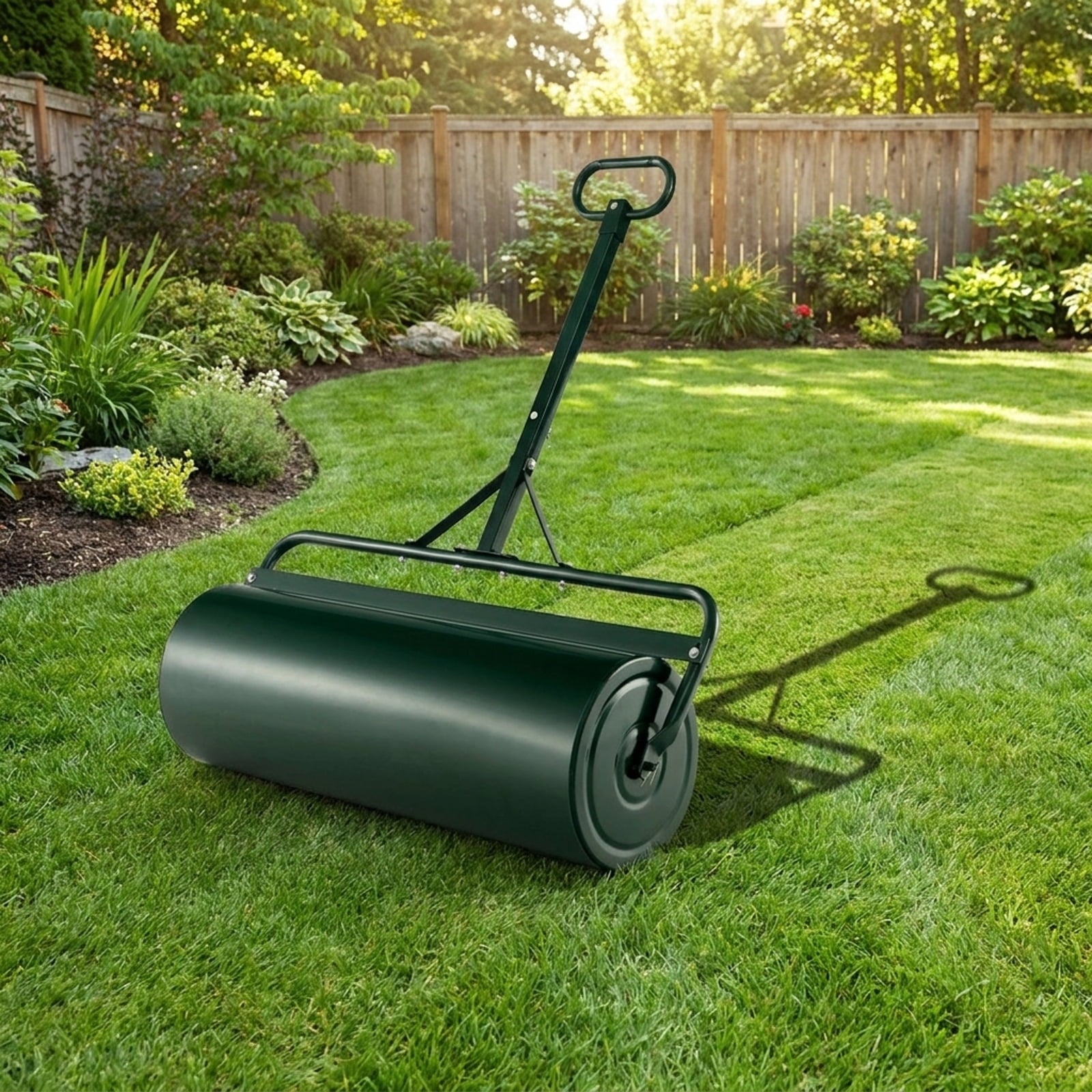 Biotree 39 Inch Wide Push/Tow Lawn Roller for Lawn Garden Yard Soil Care, Green