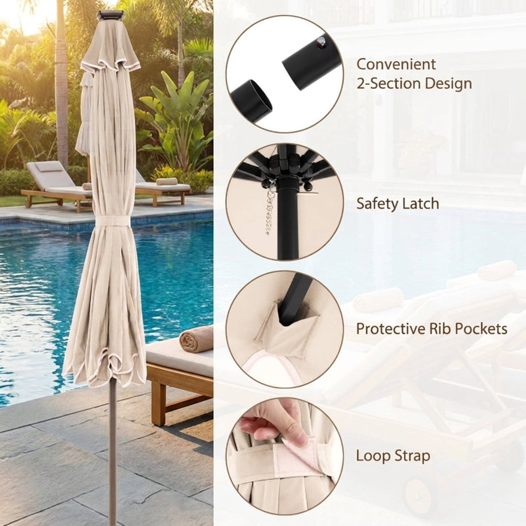 Biotree 10 ft Market Patio Umbrella with Crank and Tilt, 8 Sturdy Ribs, Vented Canopy - Beige for Backyard