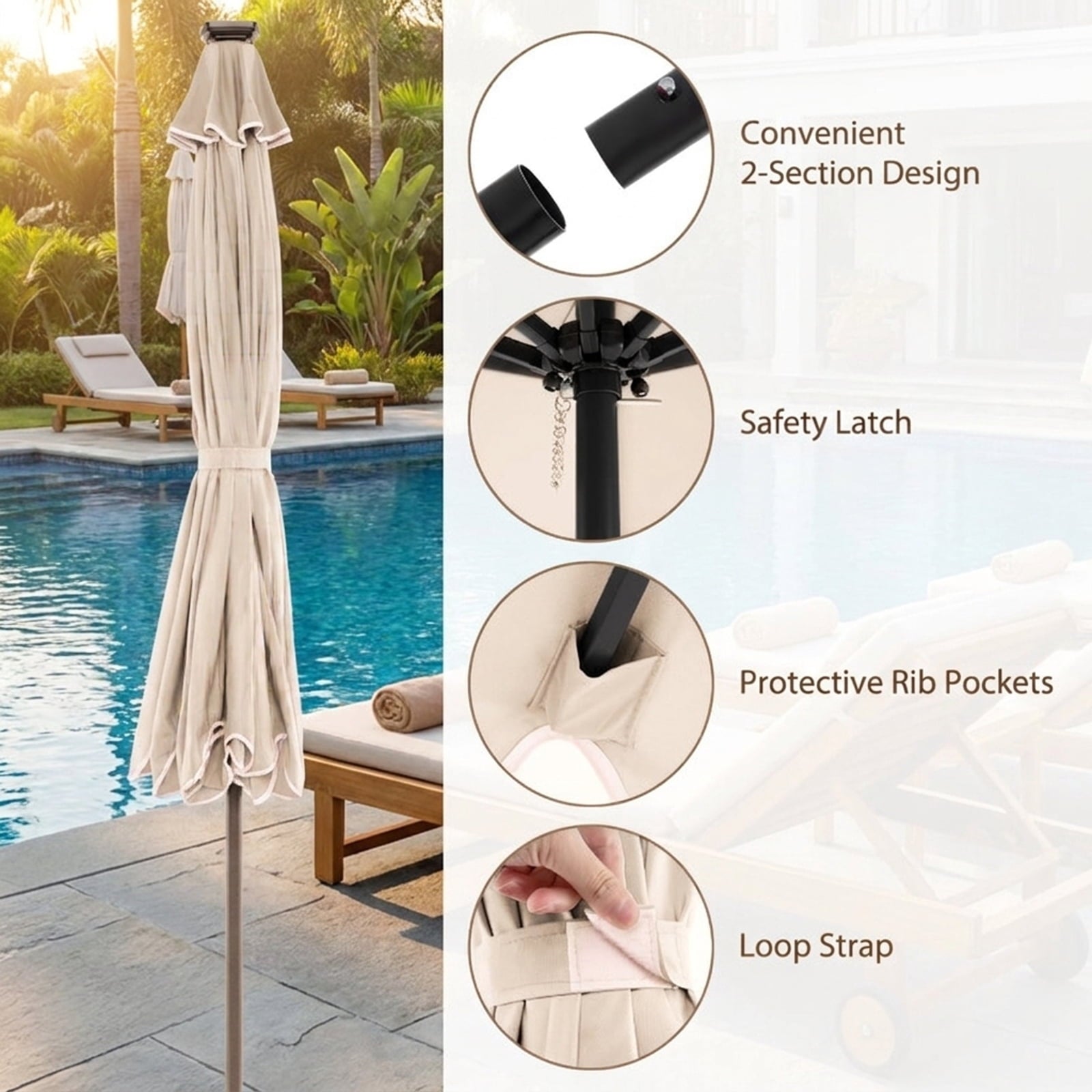 Biotree 10 ft Market Patio Umbrella with Crank and Tilt, 8 Sturdy Ribs, Vented Canopy - Beige for Backyard
