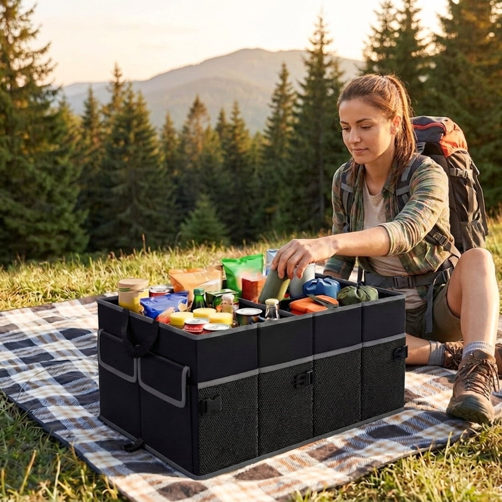 Biotree 13 Gallon Car Trunk Organizer Removable Divider 6 Pockets Foldable - Black