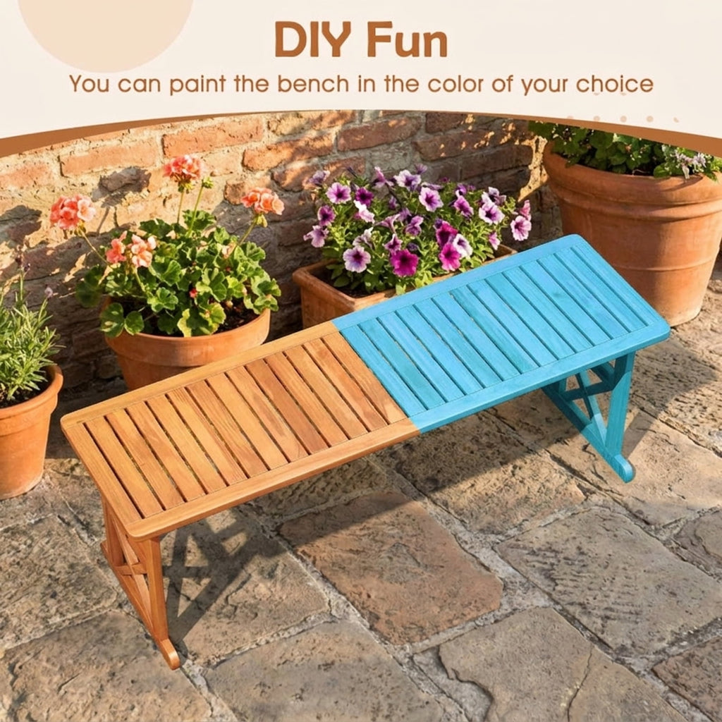 Biotree 51 Inches Outdoor Acacia Wood Bench with Slatted Seat and 800 Lbs Weight Capacity-1 PieceNatural