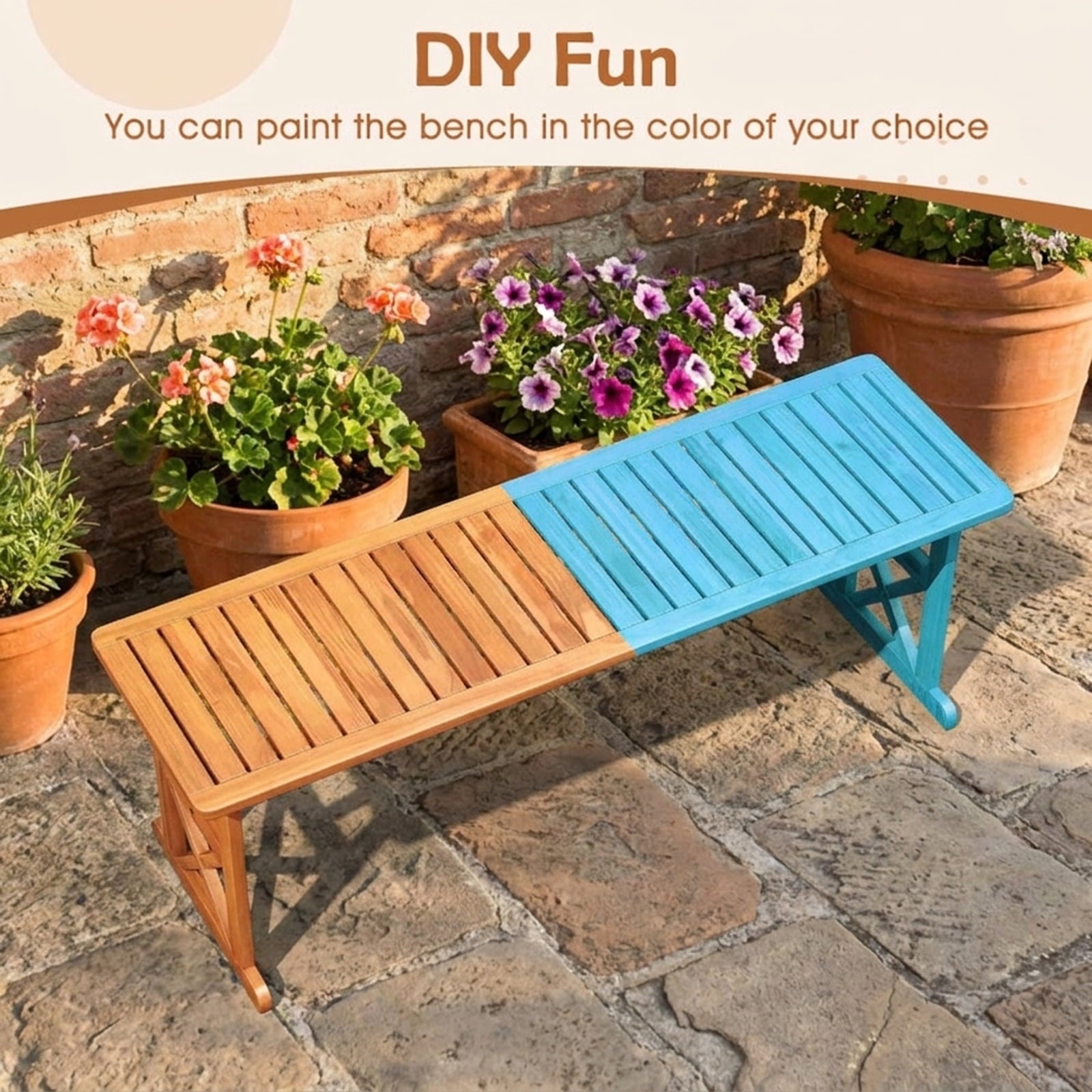 Biotree 51 Inches Outdoor Acacia Wood Bench with Slatted Seat and 800 Lbs Weight Capacity-1 PieceNatural
