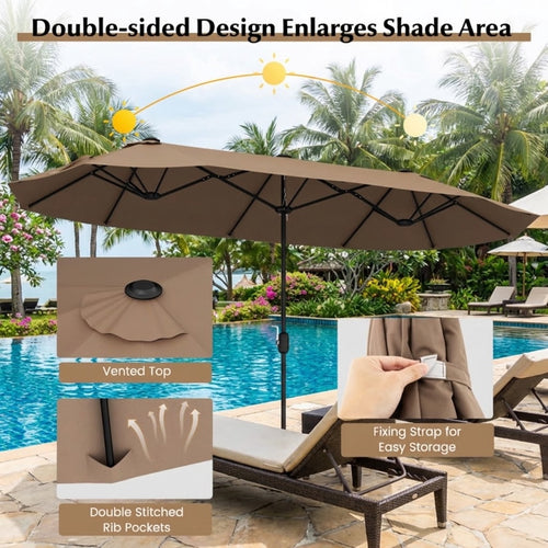 Biotree 13FT Double-sided Patio Twin Table Umbrella with Crank Handle-Tan Brown - Outdoor Patio Garden Sun Shade