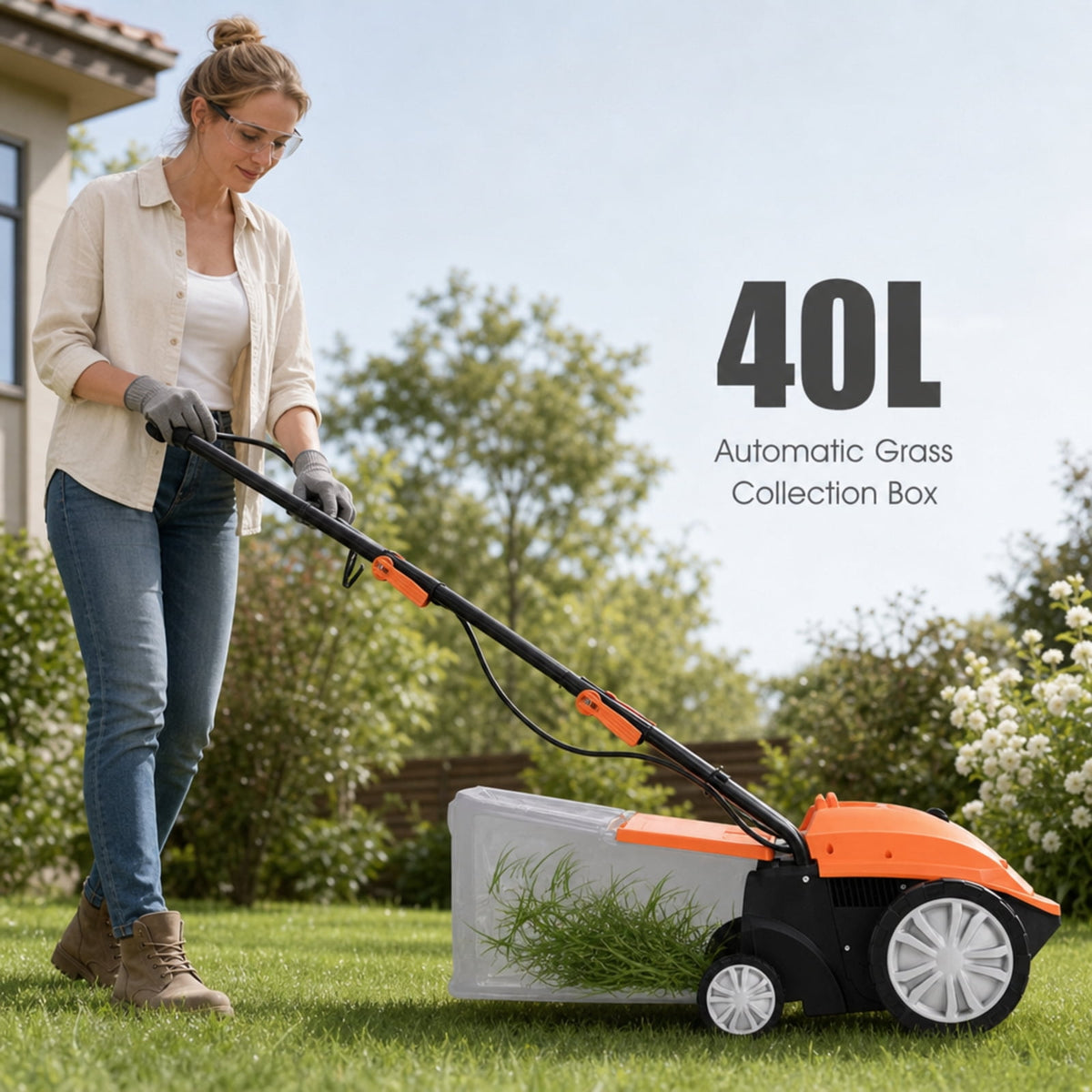 Biotree 13" 12 Amp Electric Lawn Scarifier Dethatcher, Corded Lawn Rake with 3-Position Depth Adjustment, Removable Blades and 40L Collection Bag for Grass Renovation and Yard Care Orange