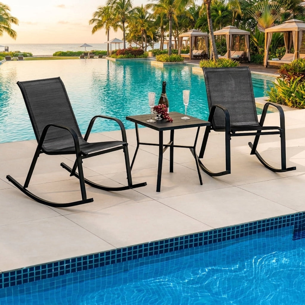 Biotree Set of 2 Metal Patio Rocking Chair with Breathable Seat Fabric Stackable Patio Chair for Garden BackyardBlack