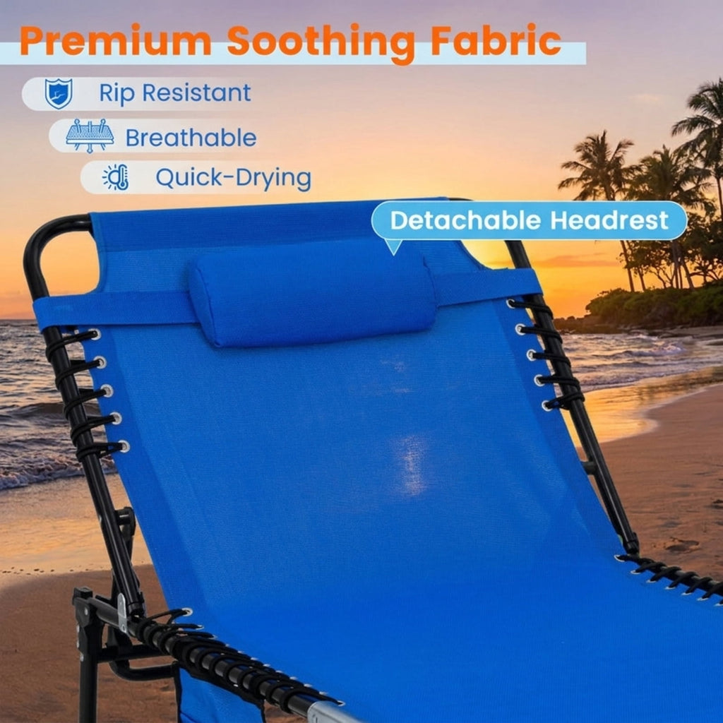 Biotree 4 Position Folding Lounge Chaise with Adjustable Backrest and Footrest Stackable Patio Chair for Garden BackyardNavy