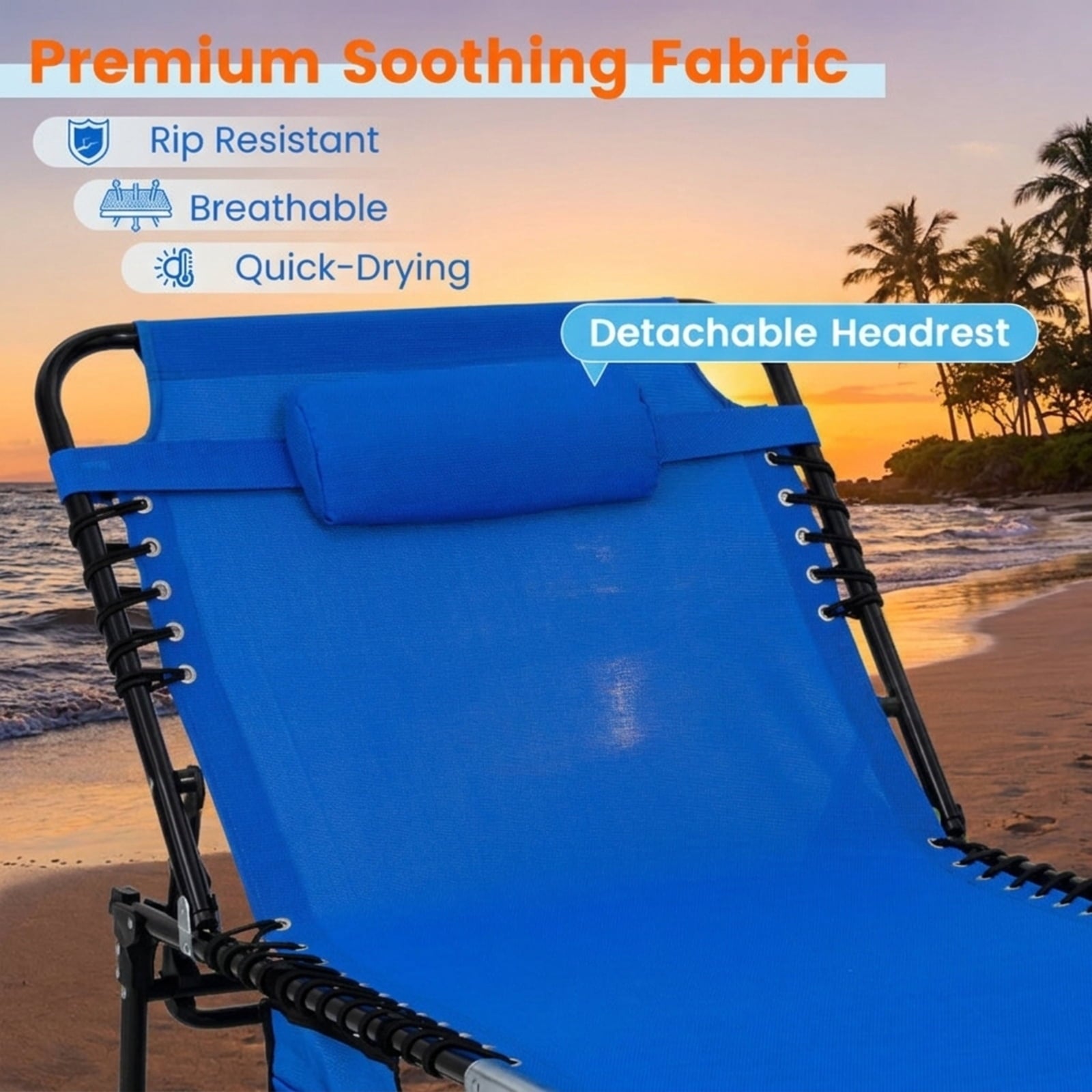 Biotree 4 Position Folding Lounge Chaise with Adjustable Backrest and Footrest Stackable Patio Chair for Garden BackyardNavy