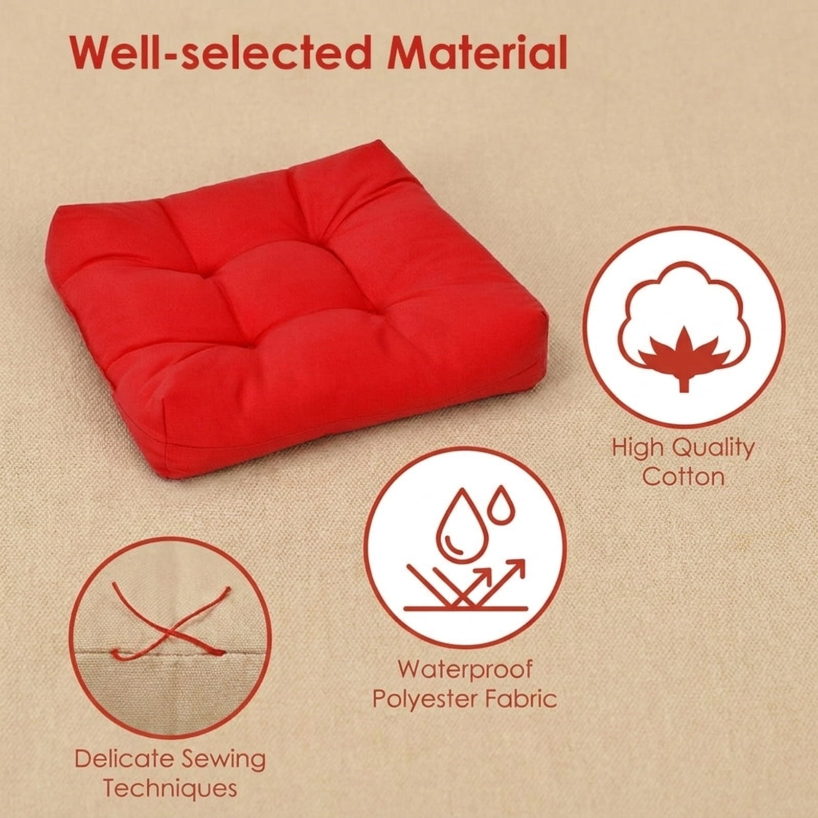Biotree 21 Inch X 21 Inch Patio Chair Seat Cushion Pads for Indoor and Outdoor Comfortable Patio Chair Cushion PadRed